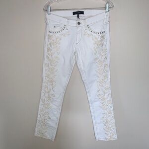 Isabel Marant Embroidered Studded Skinny Low Rise Cream Jeans 38